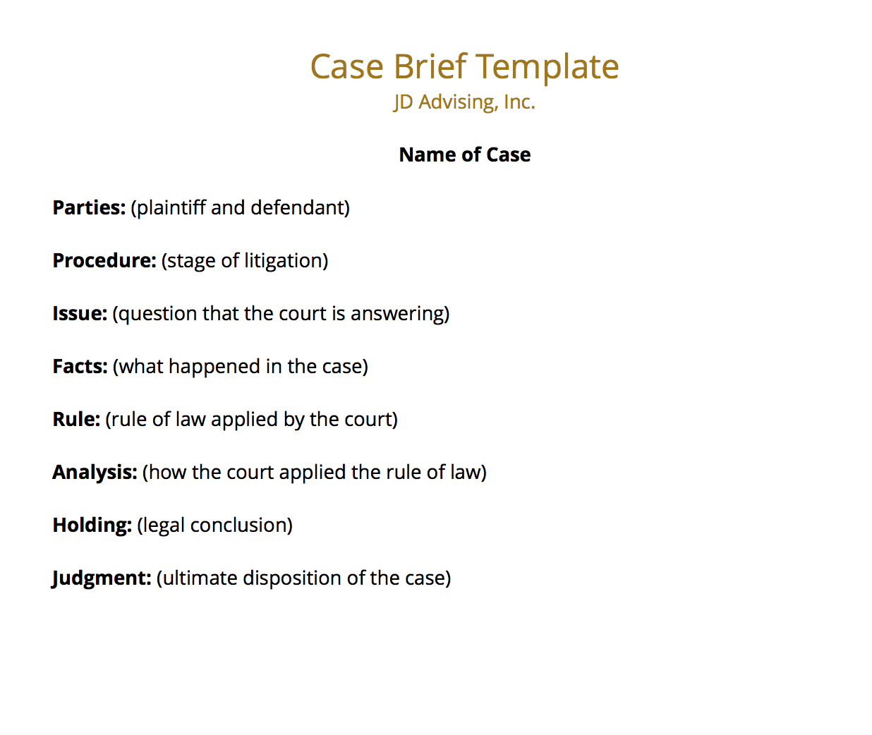 What Is An Example Of A Law School Case Brief Template Jd Advising